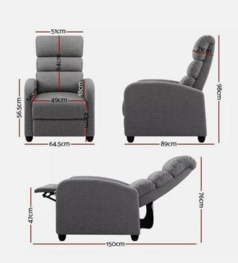 Artiss Recliner Chair Chairs Lounge Armchair Sofa Leather Cover grey Luxury
