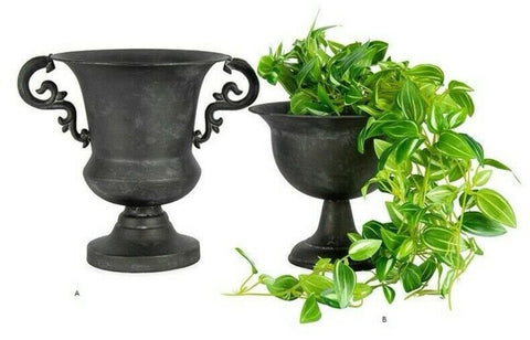 French Black Urn Vintage Garden Patio Pot Planter Ornament 28cm Distressed