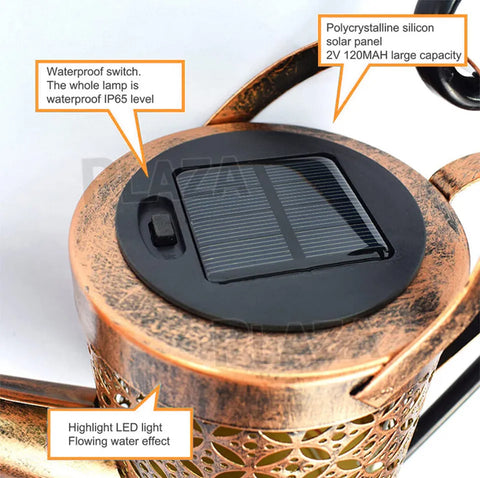 LED Solar Watering Can String Light Shower Outdoor Garden Art Tree Decor Lamp