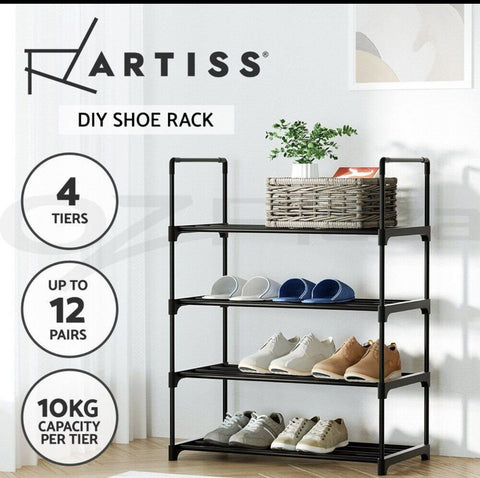 Artiss Shoe Rack Stackable Shelves Cabinet Storage 4 Tiers Shoes Stand Black
