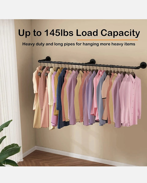 Super Long Garment Rail Industrial Vintage Pipe Clothes Rack Wall Floating Shelf