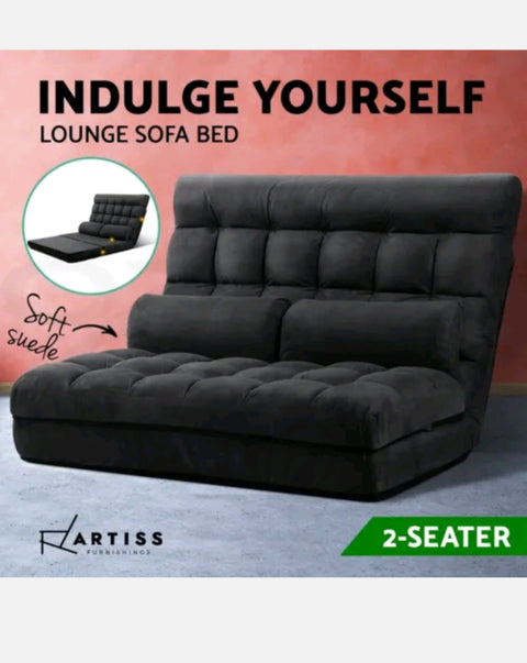Artiss Lounge Sofa Floor Recliner Bed Chaise Chair Folding Couch Suede Charcoal