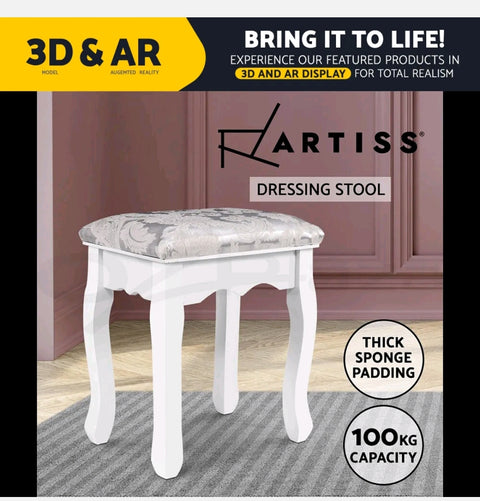 Artiss Dressing Stool Bedroom White Make Up Chair Living Room Fabric Furniture