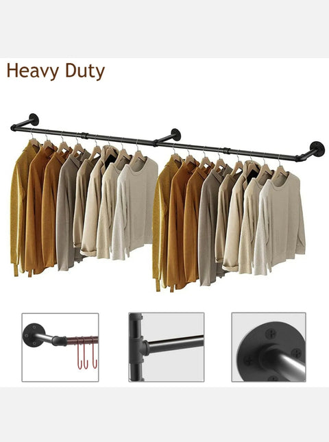 Super Long Garment Rail Industrial Vintage Pipe Clothes Rack Wall Floating Shelf