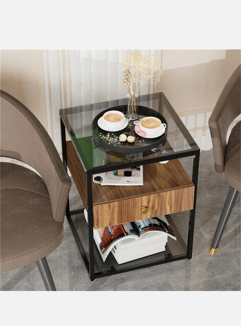 Thicken Tempered Glass End Table Coffee Table Shelf Home Furniture Office Decor