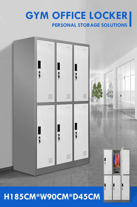 6 Doors Locker Cabinet Steel Storage Cabinet Cupboard Home Office Metal Cabinet