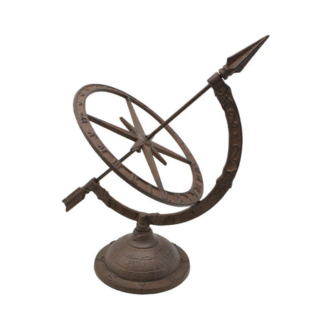 Cast Iron Sundial Armillary Sphere Garden Art Ornament Sculpture Rust Color 35cm