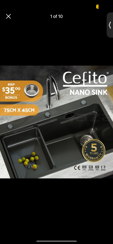 Cefito Kitchen Sink Basin Stainless Steel Under/Top/Flush Mount Bowl 750X450MM 9350062261002