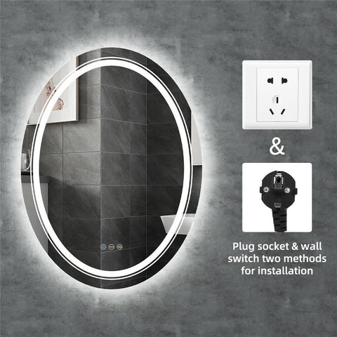 Oval LED Bathroom Mirror Anti-Fog Dimmable Lights Makeup Mirror w/ Smart Switch