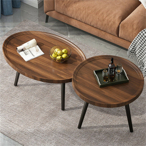 Nesting Coffee Tables Nightstand Modern Furniture Sets of 2 with Metal Frame