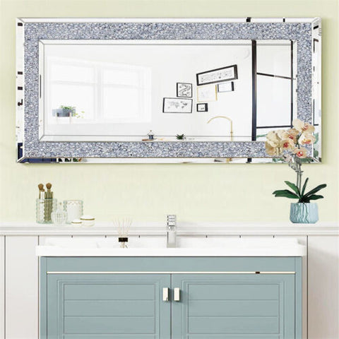Large Living Room Mirror f/ Wall Decor Wide Crushed Crystal Edge Bathroom Mirror