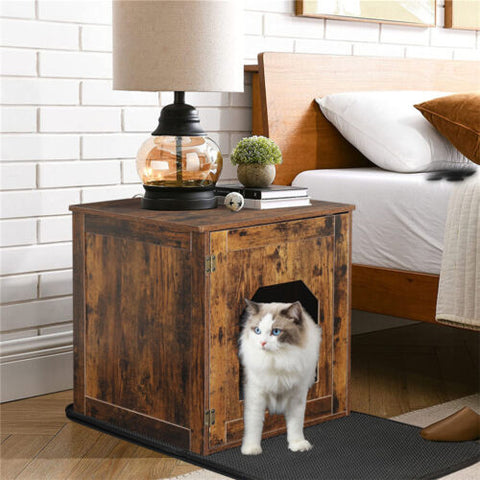 Spacious Cat Litter Box Hidden MDF Bedside Table Dog Proof Cat Feeding Station
