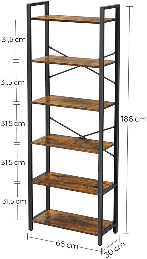 6-Tier Storage Rack with Industrial Style Steel Frame  Rustic Brown and Black, 186 cm High
