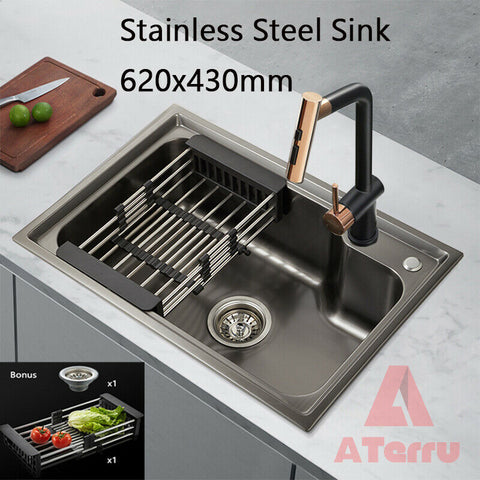 Nano Coated Stainless Steel Kitchen Sink Laundry Sinks Single Bowl 620x430mm - Bright Tech Home