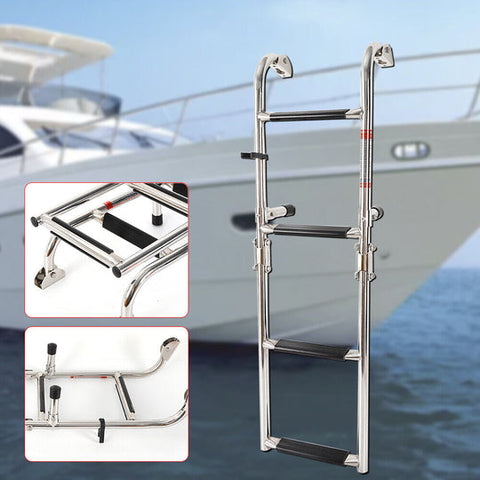 4 Step Stainless Steel Boat Ladder Marine Boarding Foldable Upper Deck Platform - Bright Tech Home