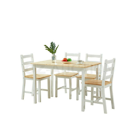 Modern Dining Table Chairs 5 Set Wooden Rectangular Kitchen Furniture White&Oak