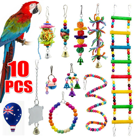 10X Parrot Hanging Swing Bird Toy Harness Cage Ladder Parakeet Cockatiel Hammock - Bright Tech Home