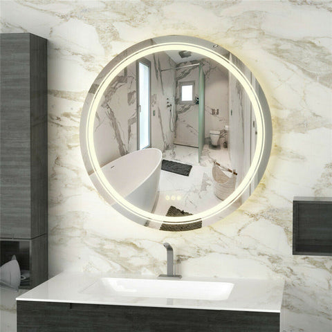 XL Round LED Bathroom Sensor Lighted Mirror Demister Salon Studio Hardwire/ Plug 60cm