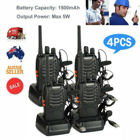 4PCS BF-888S Walkie Talkie Handheld Two-Way Radio 2W UHF 400-470MHz Rechargeable - Bright Tech Home