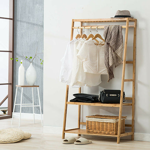 Solid Wood Coat Rack Stand Clothes Hanging Rail Rack Shelf Closet Hooks Portable - Bright Tech Home