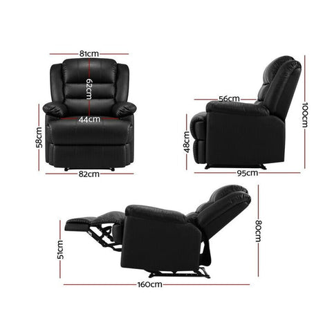 Artiss Recliner Chair Armchair Luxury Single Lounge Sofa Couch Leather Black