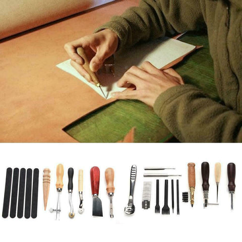 18Pcs Leather Craft Tool Kit Carving Working Set Punch Stitching Sewing Stamping - Bright Tech Home
