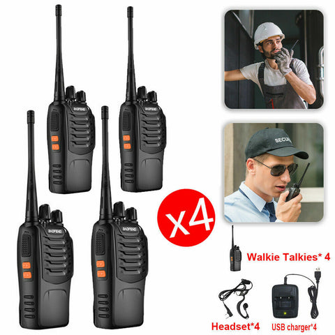 4PCS BF-888S Walkie Talkie Handheld Two-Way Radio 2W UHF 400-470MHz Rechargeable - Bright Tech Home