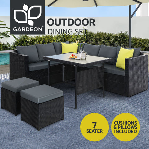 Gardeon Outdoor Sofa Set Patio Furniture Dining Table Chair Lounge Garden Wicker - Bright Tech Home