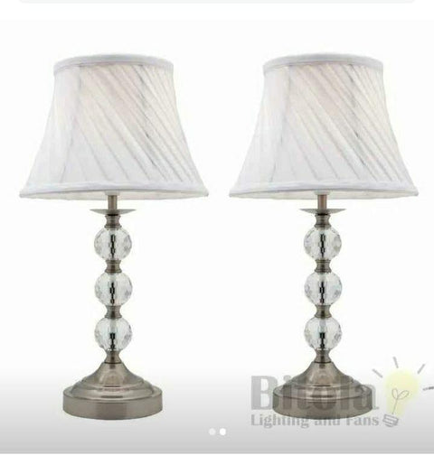 brushed chrome metal and crystal touch table lamp with white shade bedside light