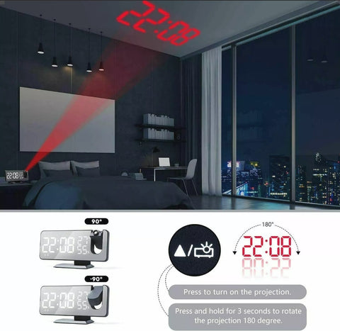 LED DIGITAL SMART ALARM CLOCK PROJECTION TEMPERATURE TIME PROJECTOR LCD DISPLAY