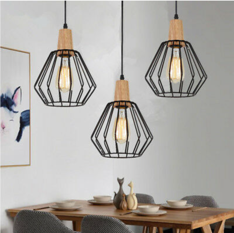 3x Kitchen Pendant Light Bar Lamp Wood Ceiling Lights Black Chandelier Lighting - Bright Tech Home