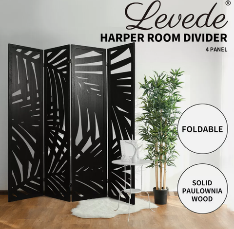LEVEDE 4 PANEL ROOM DIVIDER FOLDING SCREEN PARTITION MULTI SIZES WOOD BLCAK - Bright Tech Home