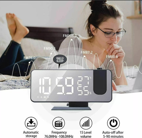 LED DIGITAL SMART ALARM CLOCK PROJECTION TEMPERATURE TIME PROJECTOR LCD DISPLAY