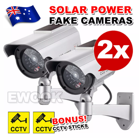 2pcs Solar Power Dummy Fake Security CCTV Camera LED Light Surveillance Outdoor - Bright Tech Home
