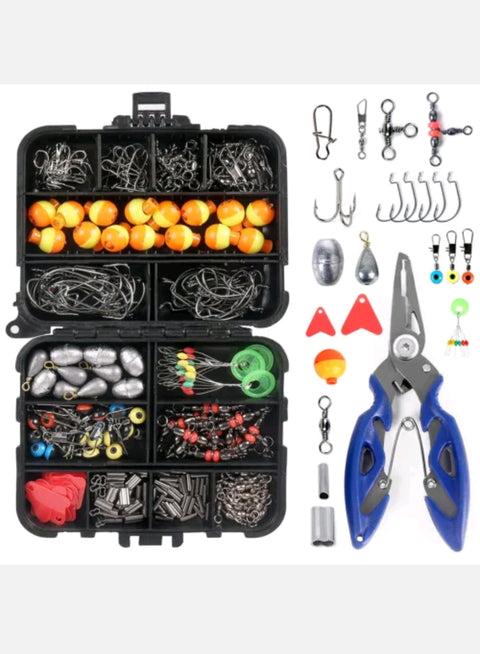 263pcs Fishing Accessories Set with Tackle Box Including Plier Jig Hooks