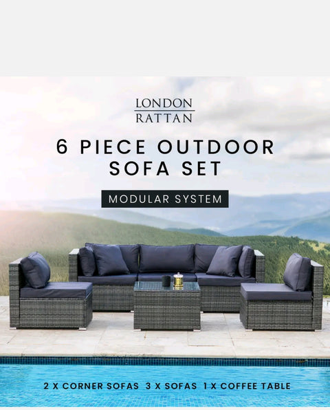 EXTRA10%OFF】LONDON RATTAN 5 Seater Outdoor Lounge Furniture Wicker Set Sofa