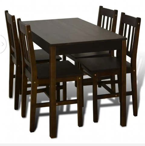 4 Seater Table And Chairs Set Solid Pine Wood 5 Pcs Kitchen Dining Furniture - Bright Tech Home