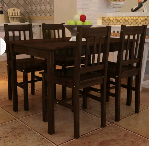 4 Seater Table And Chairs Set Solid Pine Wood 5 Pcs Kitchen Dining Furniture - Bright Tech Home