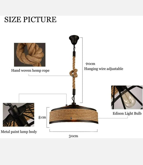 Vintage Industrial Hemp Rope Iron Pendant Ceiling Light Bases Chandeliers