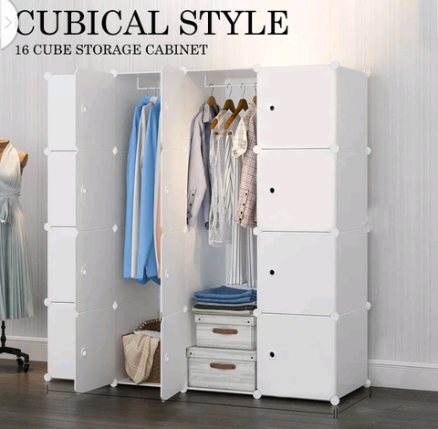 Cube Storage Cabinet 16XL Cubes DIY Shelves Cupboard Wardrobe Shoe Shelf White