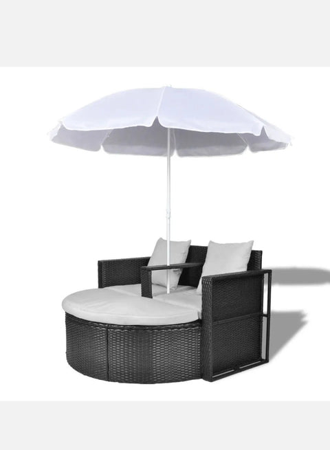 Garden Lounge Set With Parasol Deluxe Patio Outdoor Furniture Rattan Daybed