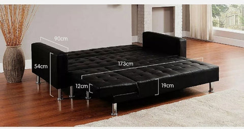 5 Seater Convertible Sofa Bed Faux Leather Sleeper Couch Chaise Lounge Black - Bright Tech Home