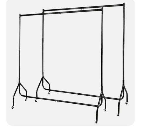 Set of 2 Clothes Racks Metal Garment Coat Hanger Display Rolling Stand Shelf ...