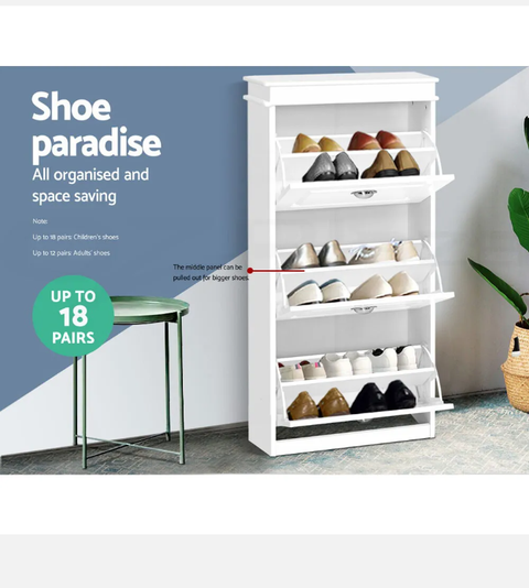 Artiss Shoe Cabinet Shoes Storage Rack White Organiser Shelf Cupboard 18 Pairs