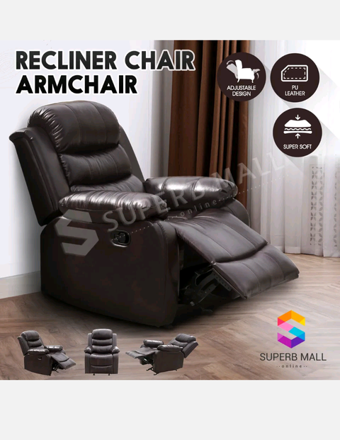 Recliner Chair Luxury Lounge Chair Armchair Sofa Padded PU Leather Seat Brown