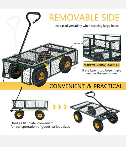 500KG Mesh Steel Garden Cart Folding Utility Wagon Heavy Duty Side Removable - Bright Tech Home