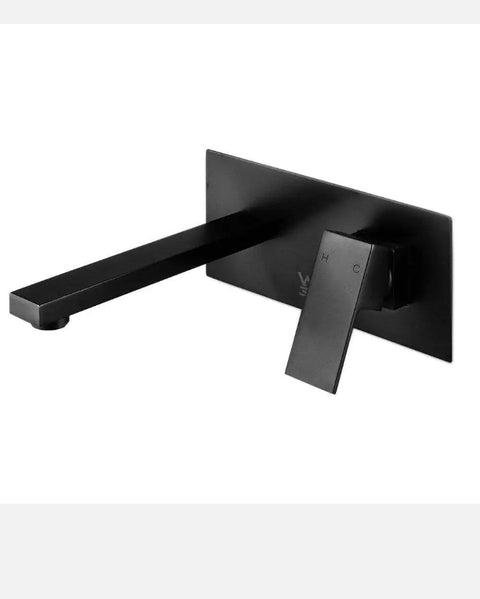 Cefito WELS Bathroom Tap Wall Square Black Basin Mixer Taps Vanity Brass  Faucet