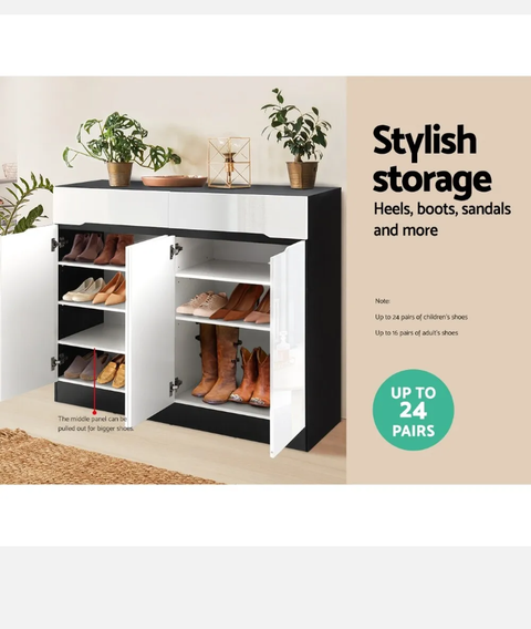 Artiss 120cm Shoe Cabinet Shoes Storage Rack High Gloss Cupboard Shelf Drawers, - Bright Tech Home