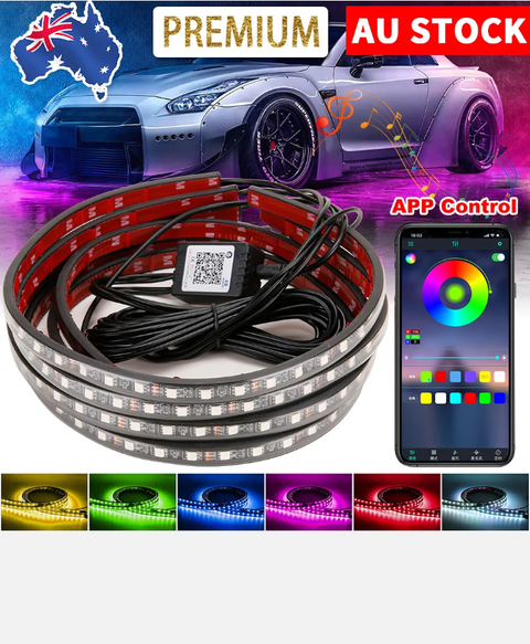 4x RGB LED Strip Lights Underglow Underbody Car Neon Light Kit Phone App Control - Bright Tech Home