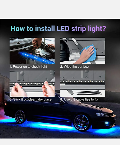 4x RGB LED Strip Lights Underglow Underbody Car Neon Light Kit Phone App Control - Bright Tech Home